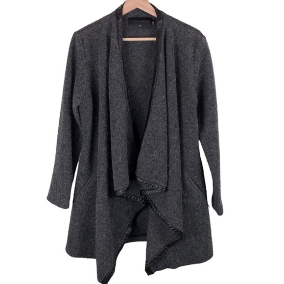 Coster Copenhagen Wool Blend Vegan Leather  Cardigan Sweater Coat Women's sz M - Picture 1 of 11